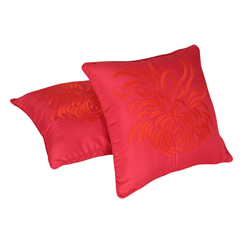 Mayflower Blooms Embroidered Cushion Cover (Red) - Set Of Two media 4