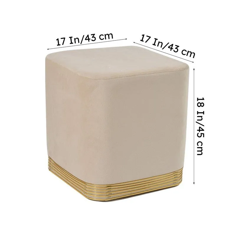 Aureum Solid Velvet Pouffe - White & Gold media 8