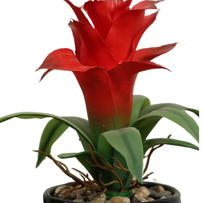 Artificial Small Ginger Lily Bonsai Plant With Ceramic Pot (Red) - 0.7 Feet media 4