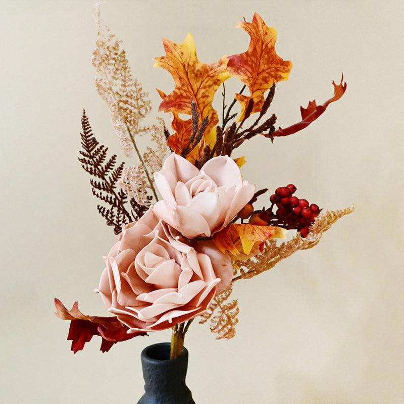 Amberosa Artificial Rose & Fall Leaves Bunch - Peach media 5