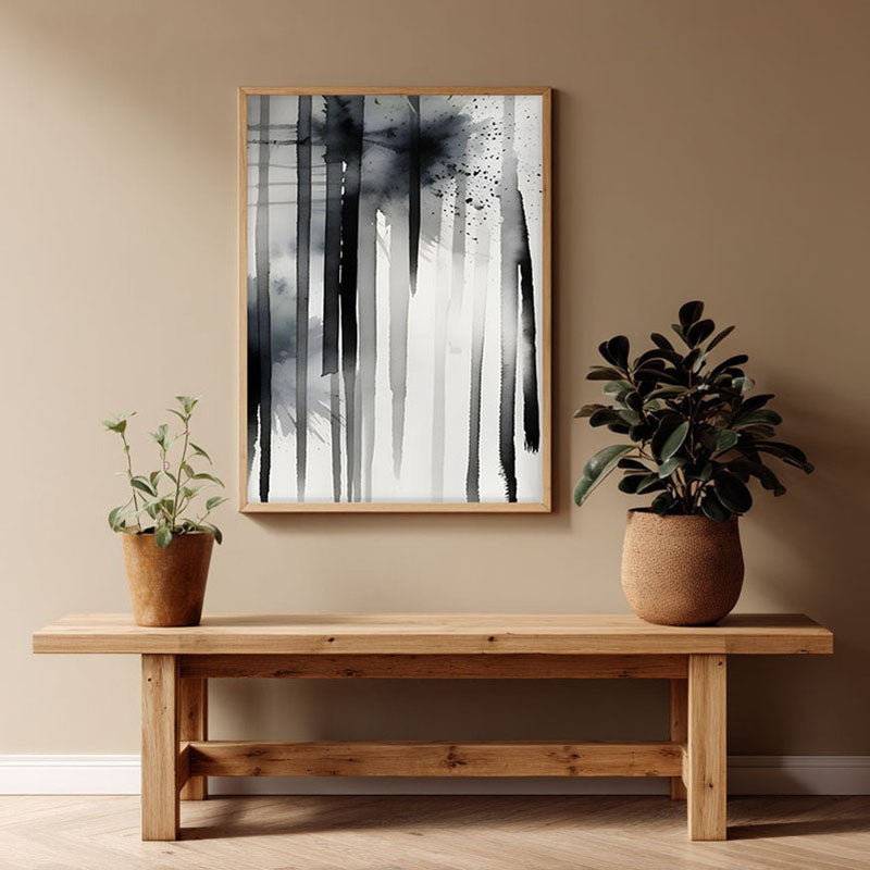 Ink Trails Framed Canvas Archival Canvas Wall Painting - Natural Brown Frame