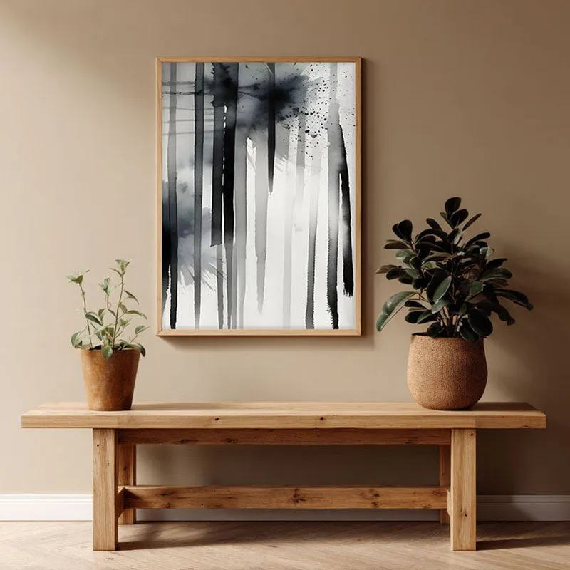 Ink Trails Framed Canvas Archival Canvas Wall Painting - Natural Brown Frame media 1