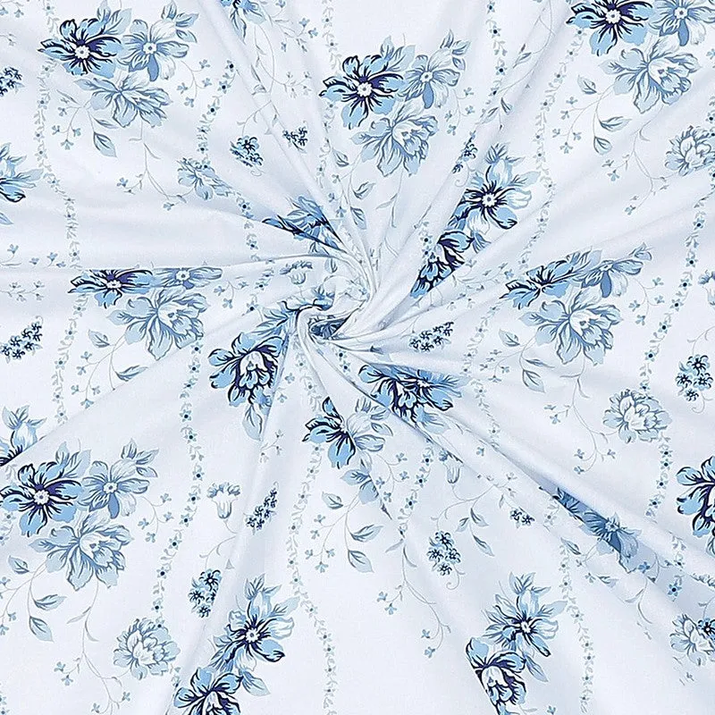 Monte Carlo Petal Matrix Cotton Bedsheet (White,Blue) - 104 TC media 10