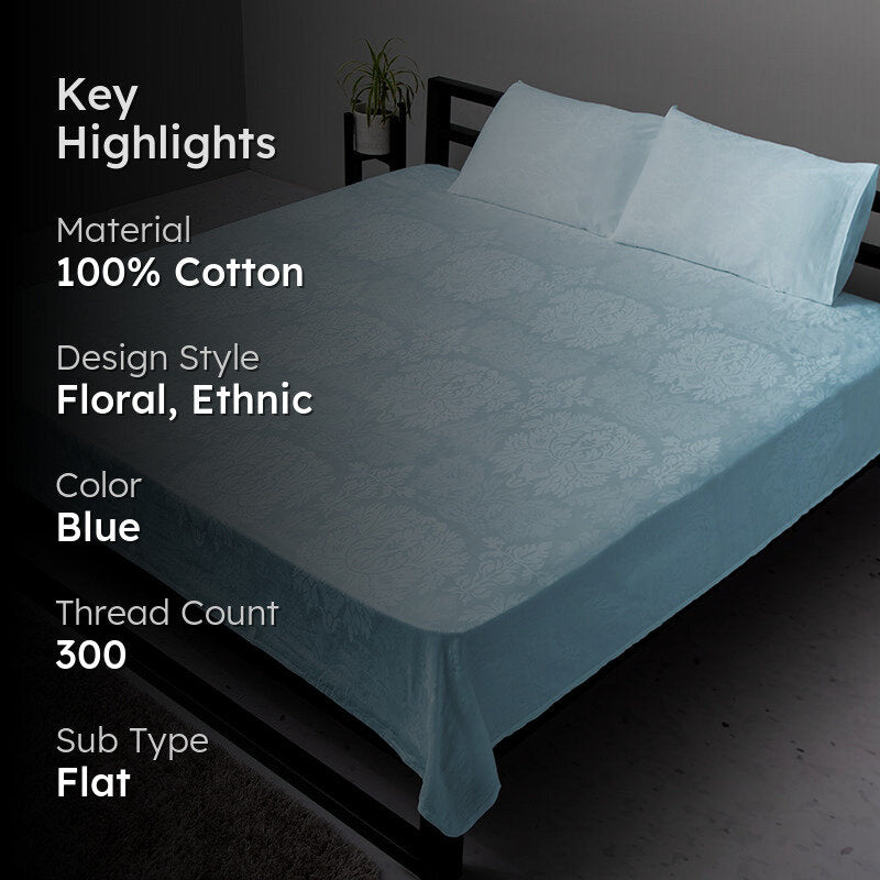 Symmetry Charm Jacquard Cotton Bedsheet (Pale Blue) - 300 TC media 2