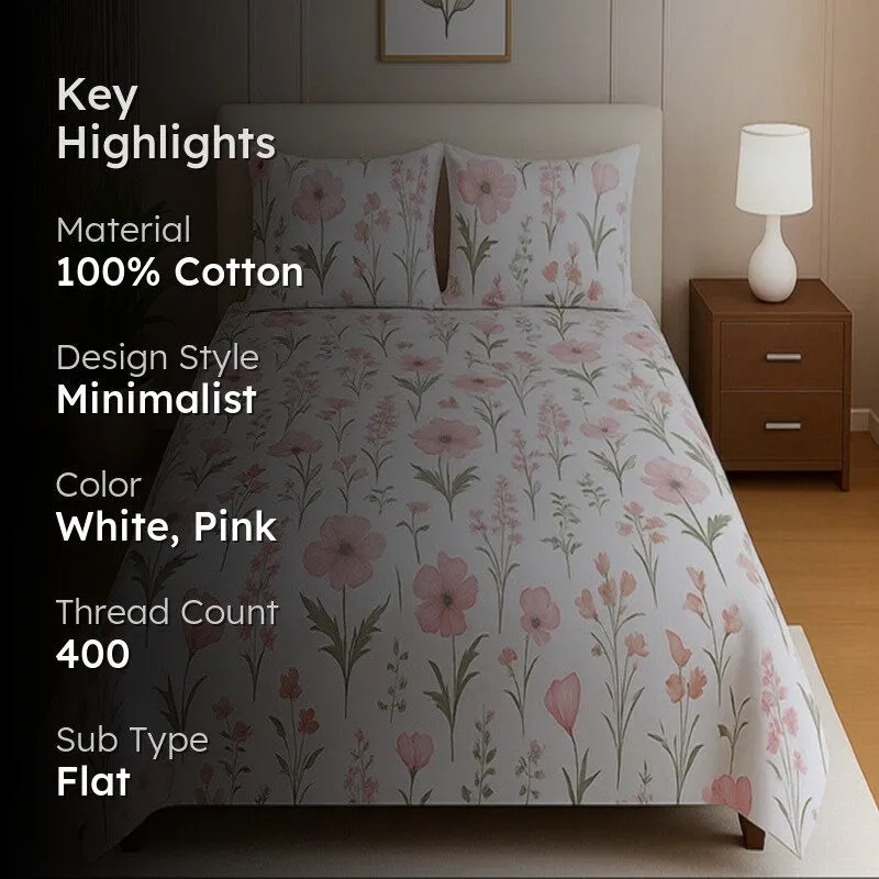 Flora Mist Cotton Bedsheets (Pink) - 400 TC media 2