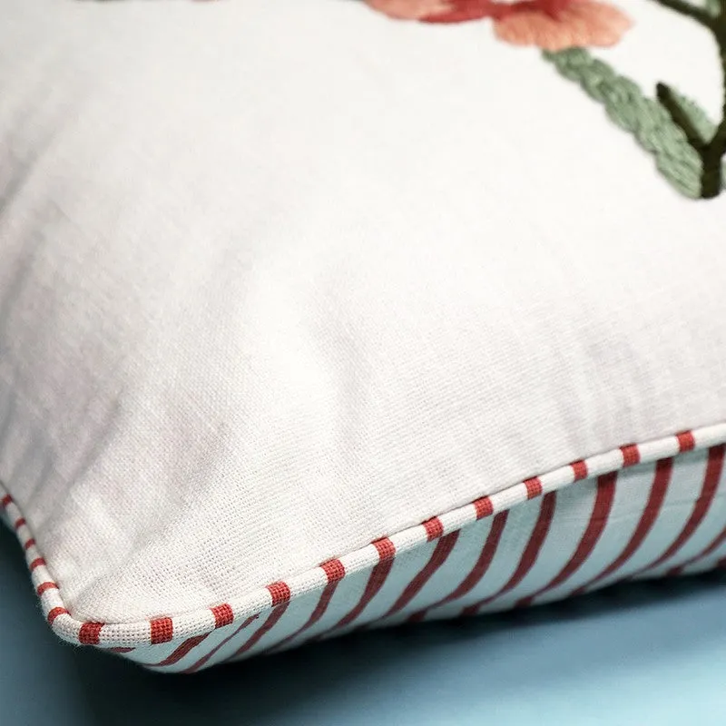 Crimson Lily Embroidered Cotton Cushion Cover media 5