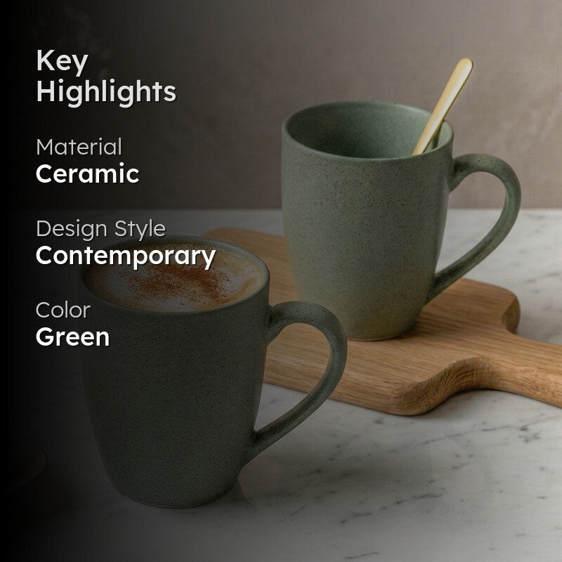 Sip & Style Ceramic Coffee Mug (Green/300 mL Each) - Set Of Two media 2