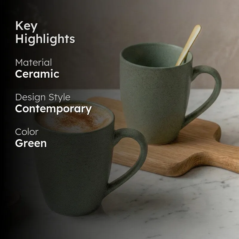 Sip & Style Ceramic Coffee Mug (Green/300 mL Each) - Set Of Two media 2