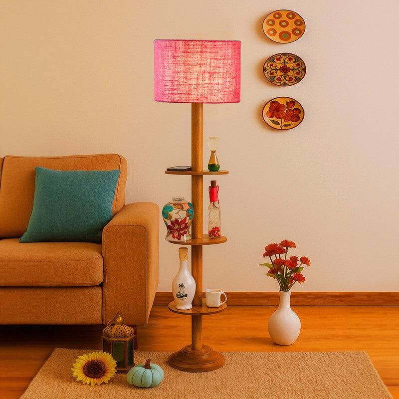 LumiCrate Tower Wooden Floor Lamp - Pink