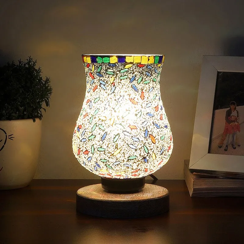 Aurean Mosaic Glass Table Lamp With Wooden Base - Multicolor media 1