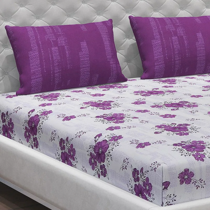 Monte Carlo Petal Story Cotton Bedsheet (White,Purple) - 104 TC media 5