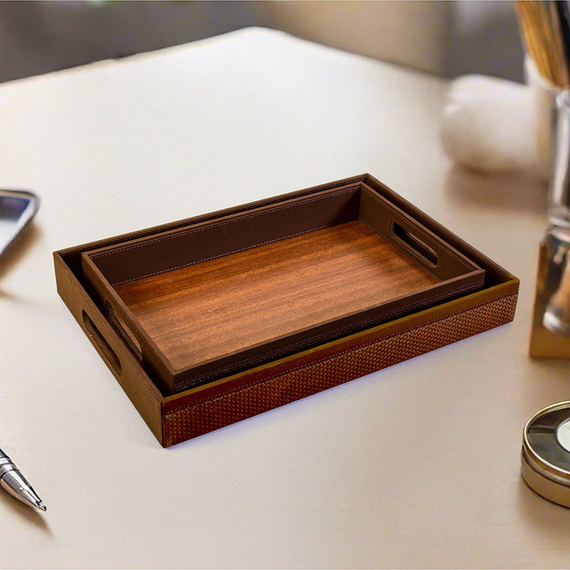 Trivox Faux Leather Serving Tray (Brown) - Set Of Two
