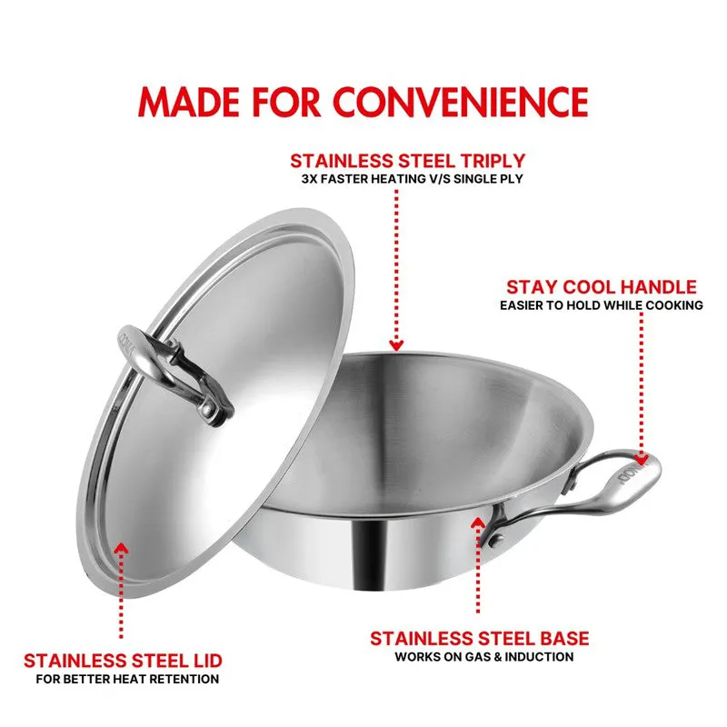 Vinod Stainless Steel Kadhai With Lid - 4500 mL/16 Inches media 6