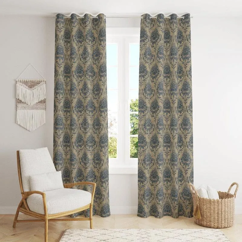 European Baroque Floral Single Curtain (Blue) media 1