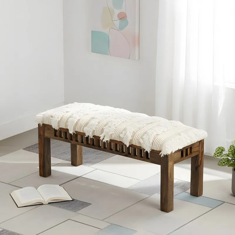 Cerino Sheesham Wooden Bench - Beige media 3