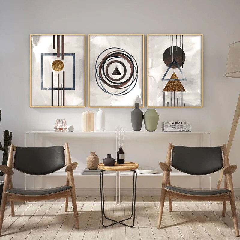 Abstract Alignments Archival Canvas Wall Art (Natural Brown Frame) - Set Of Three media 4