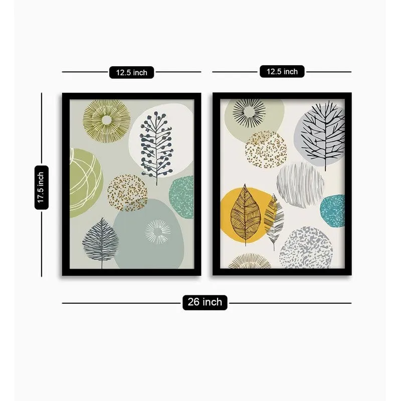 GeoLeaf Paper Wall Painting With MDF Frame - Set Of Two media 8