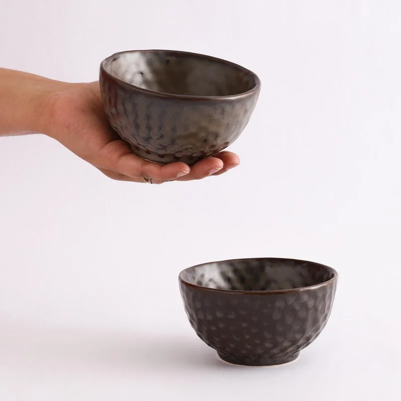 Textured Stoneware Snack Bowl (Dark Brown,350 mL) - Set Of Two media 9
