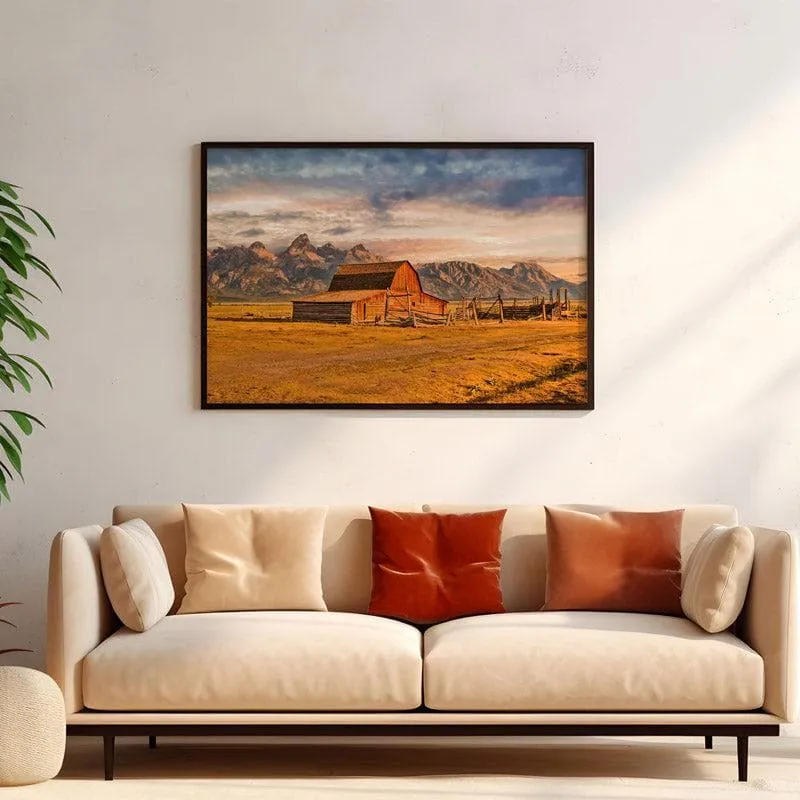 Moulton Barn Sunrise Canvas Wall Painting - Black Frame media 4