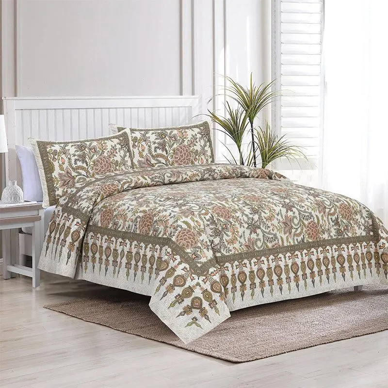 Dupiyaa Printed Cotton Bedsheet (White) - 160 TC media 1
