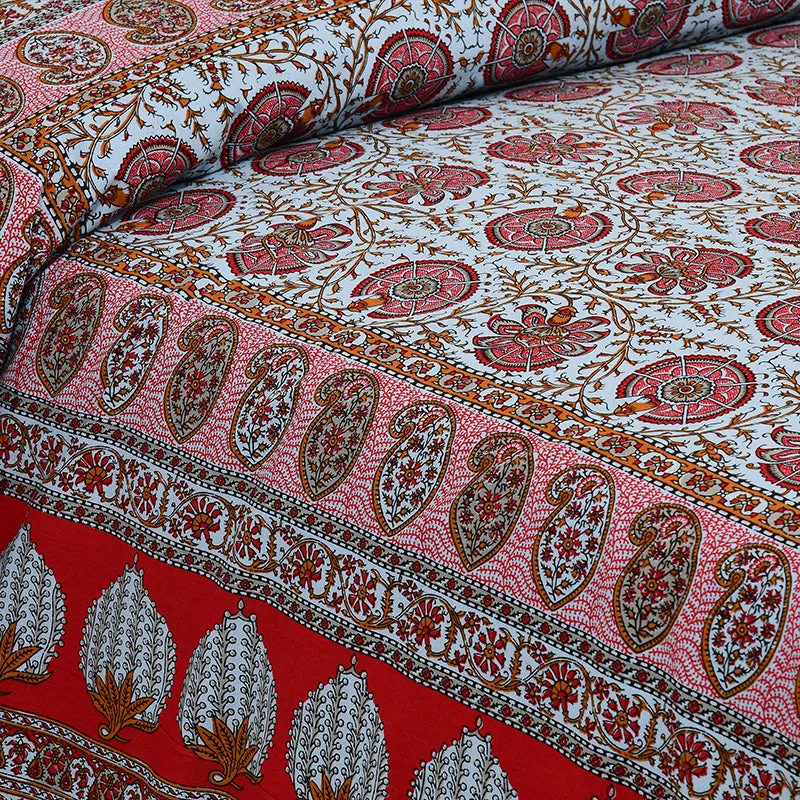 Ayati Ethnic Cotton Bedsheet (Red) - 160 TC media 3