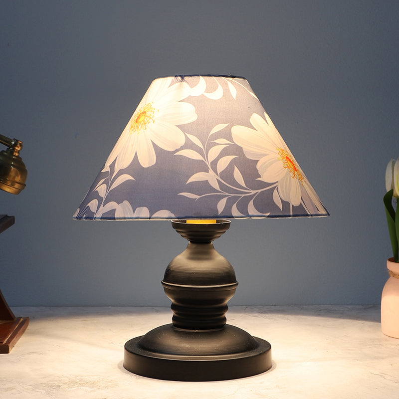 Daisy Blooms Prima Printed Mango Wood Table Lamp - White,Blue,Black