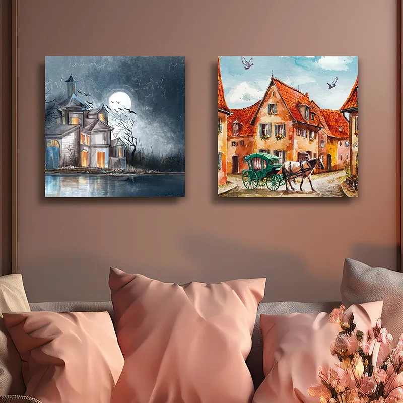 Phases Of City Canvas Wall Art - Set Of Two media 5