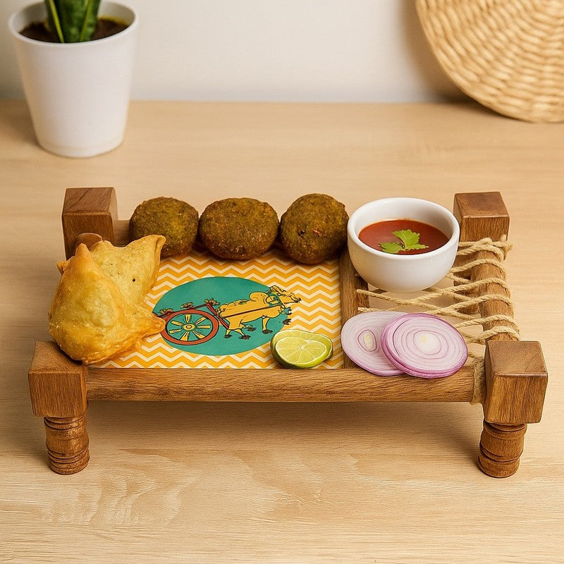 Rafiya Wooden Handcrafted Serving Stand