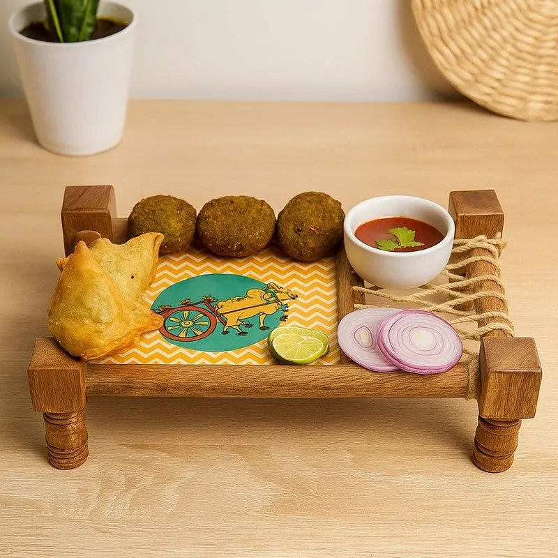 Rafiya Wooden Handcrafted Serving Stand media 1