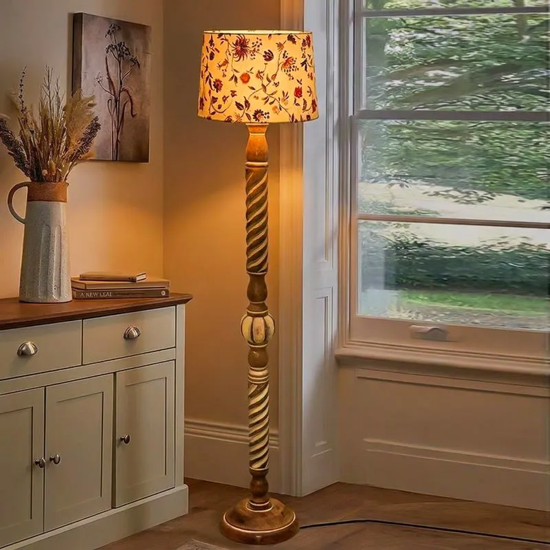 Pushpa Carve Wooden Floor Lamp media 1