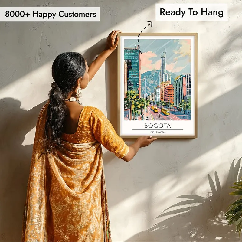 Vintage Bogota Framed Canvas Archival Canvas Wall Painting - Natural Brown Frame media 7
