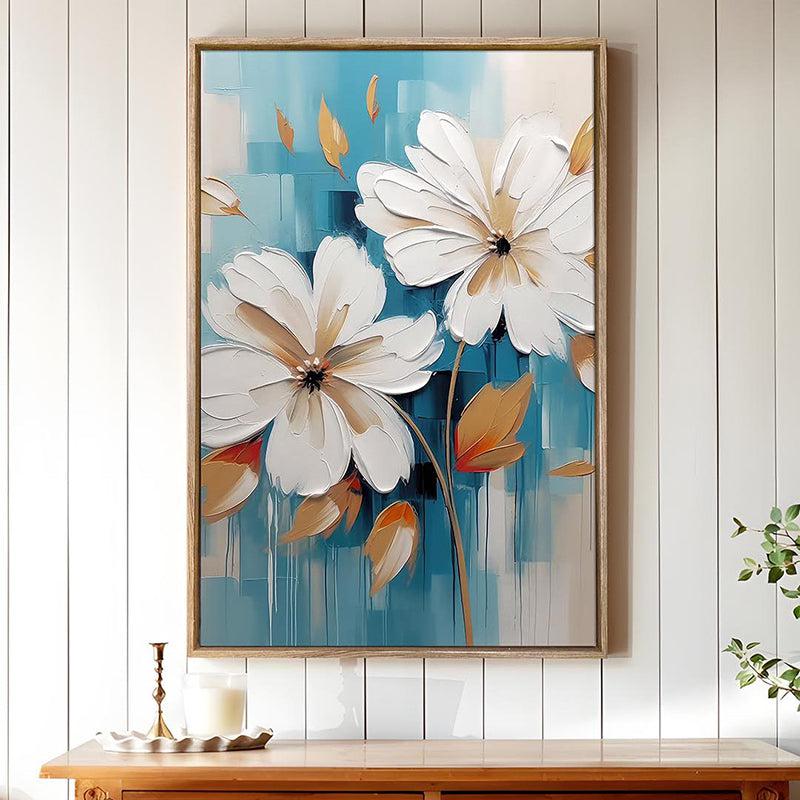 Icy Petals Canvas Floral Wall Art With Frame