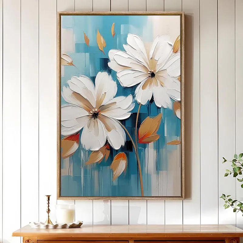 Icy Petals Canvas Floral Wall Art With Frame media 1