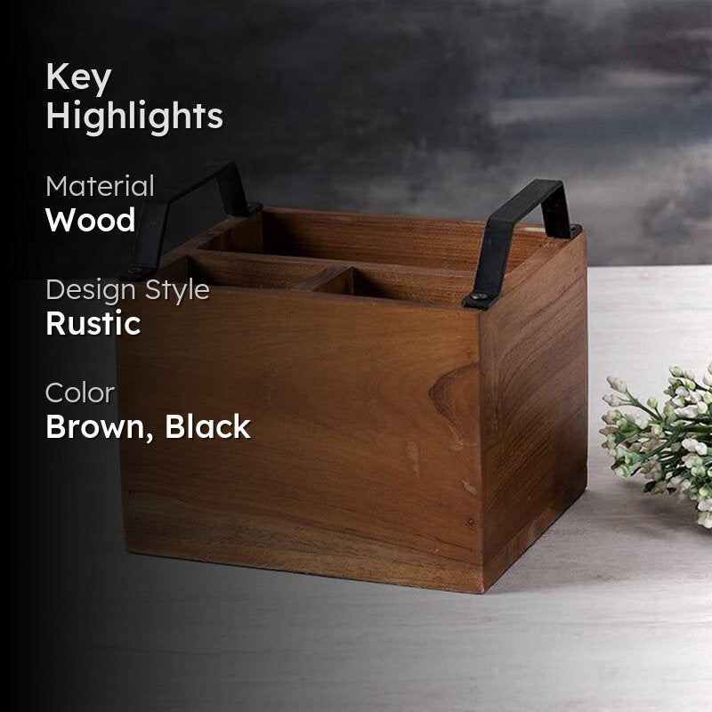 Iroko Cutlery Holder - Black & Brown media 2
