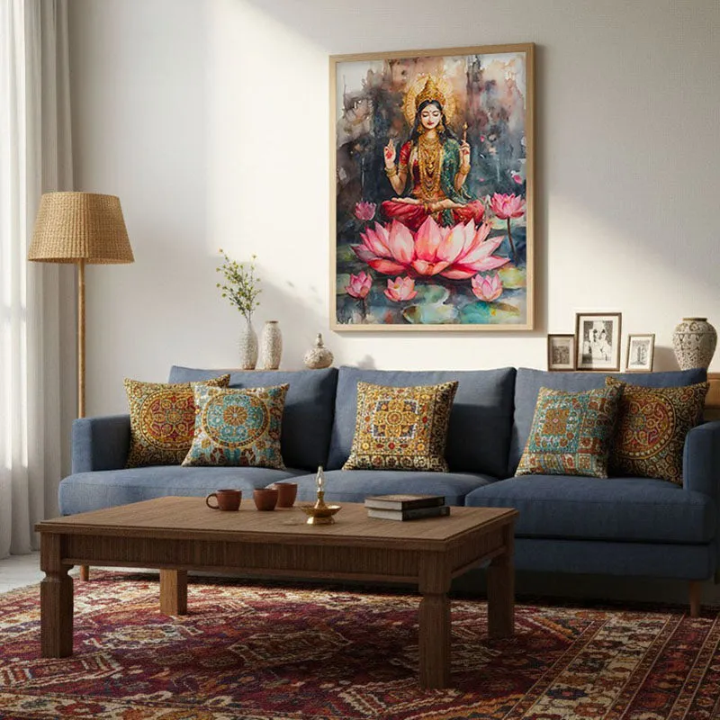 Shri Padmavati Spiritual Archival Paper Wall Painting - Natural Brown Frame media 4