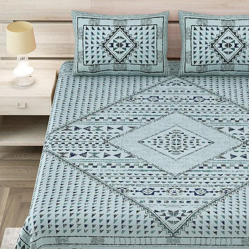 Rajasthani Nights Geometric Cotton Bedsheet (Blue) - 150 TC media 3