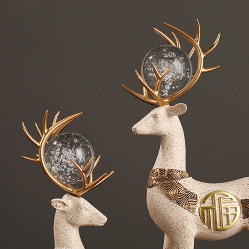 Chrystal Stag Showpiece (Beige) - Set Of  Two media 4