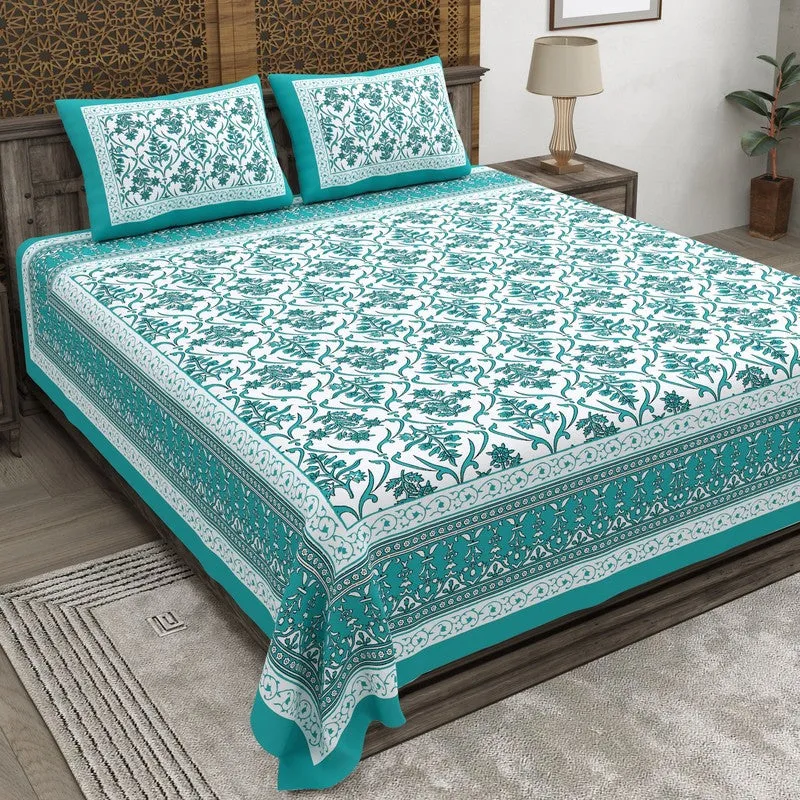 Artio Cotton Bedsheet (Green,White) - 240 TC media 1