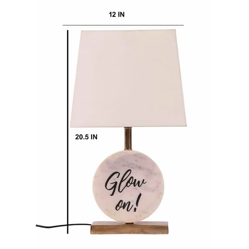 Glow On Marble & Brass Base Fabric Table Lamp - White media 4