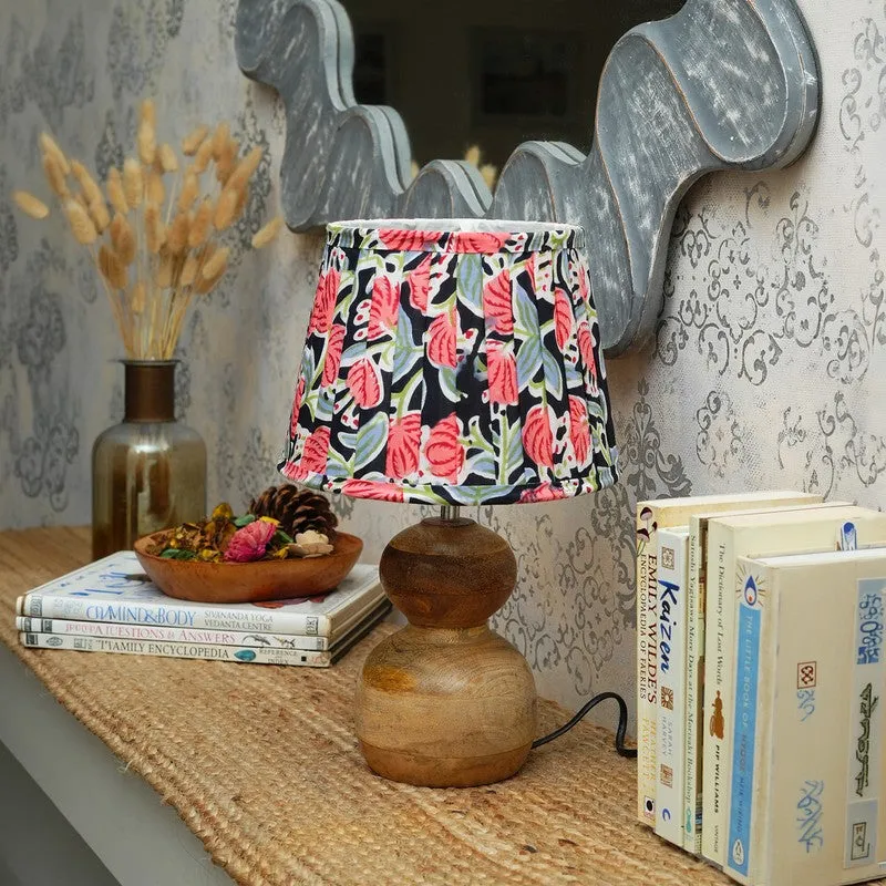 Floral Noir Wooden Base Cotton Table Lamp - Multicolor media 3