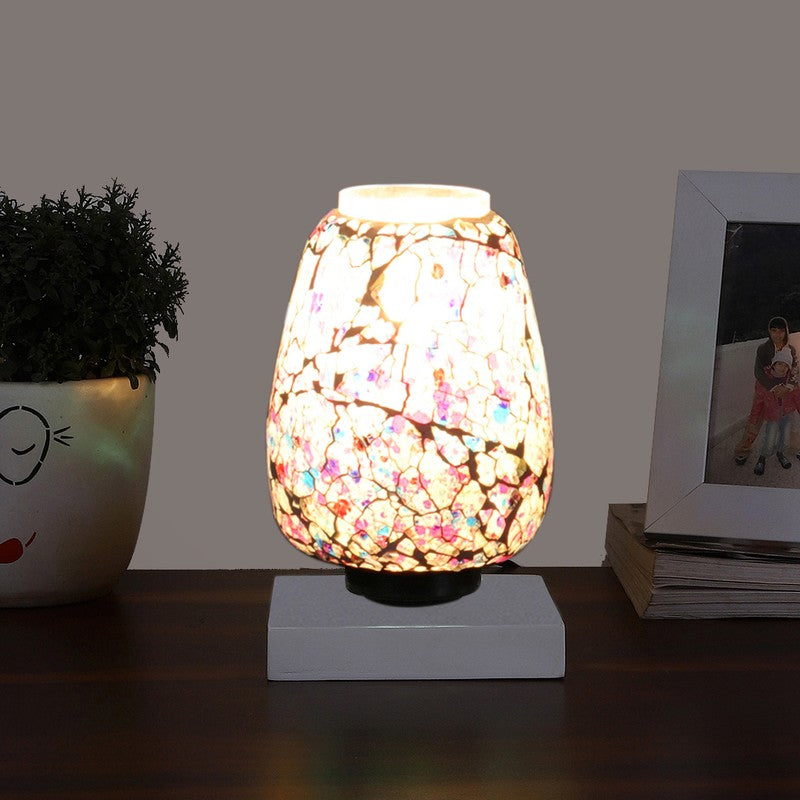 Flamoria Glass Table Lamp With Wooden Base - Multicolor