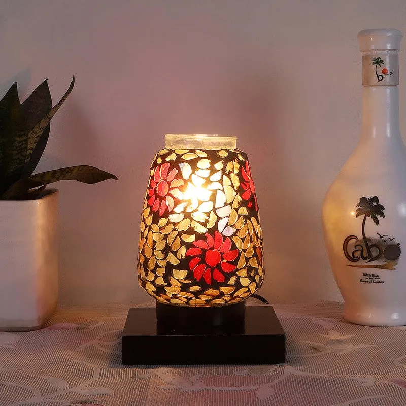 Glassira Mosaic Glass Table Lamp With Wooden Base - Multicolor media 3