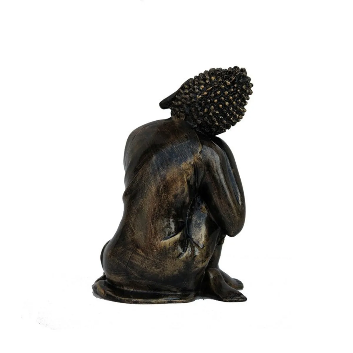 Rear view of black Buddha showpiece on a white background