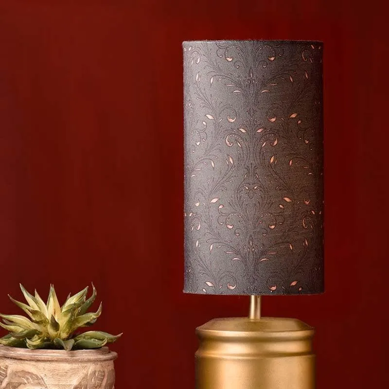 Earthy Brown Fabric Table Lamp - Grey,Gold media 4