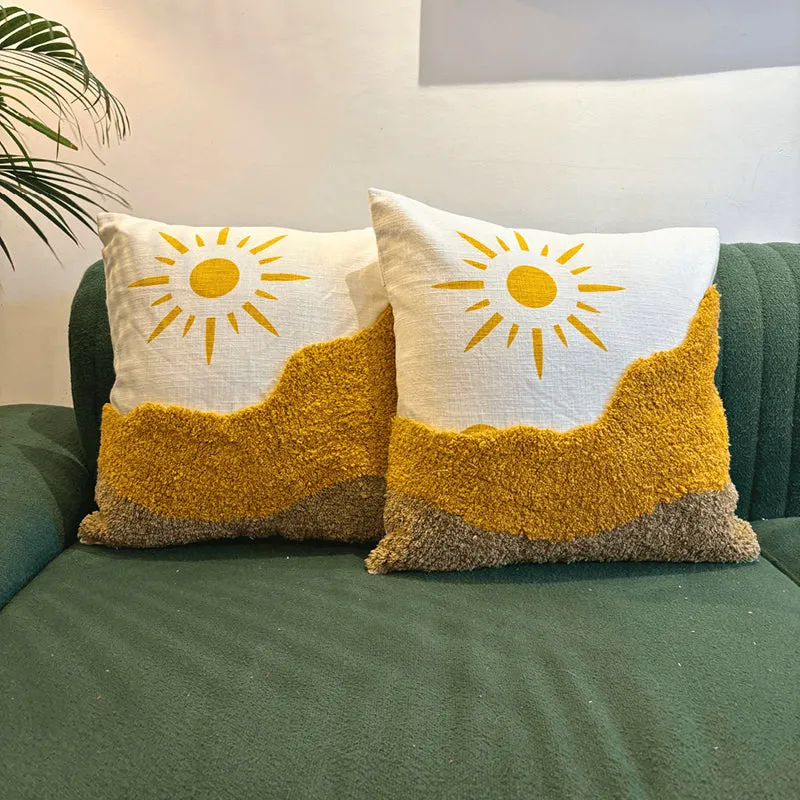 Midnight Sun Tufted Cushion Cover (Yellow & White) - Set Of Two media 2