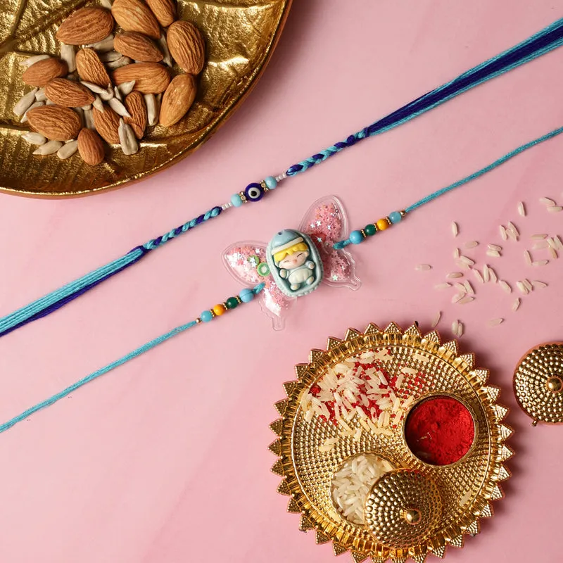 New Born Protection Rakhi with Roli Chawal - Three Piece Set media 1