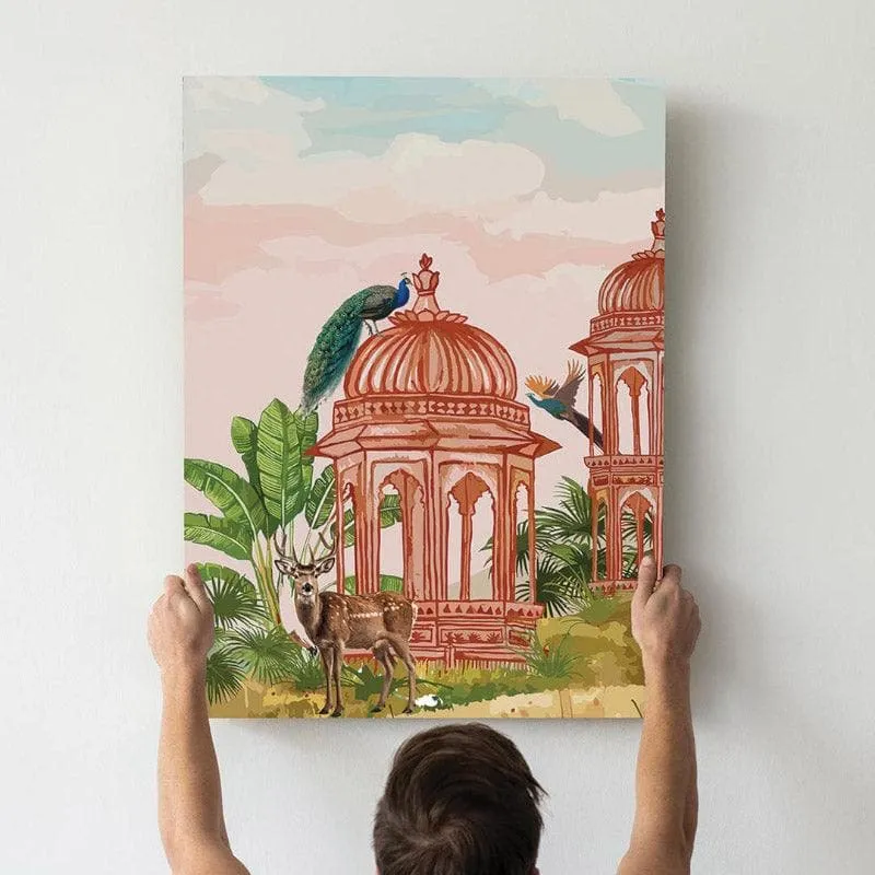 Gulmohar Bagh Canvas Wall Painting - Set of Two media 3