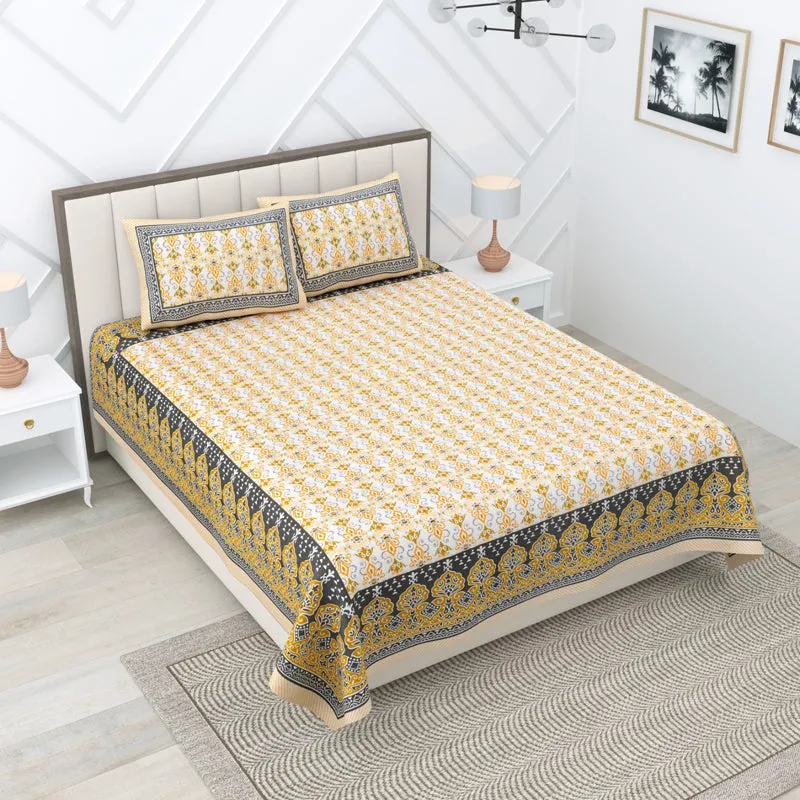 Rajni Cotton Bedsheet (Mustard Yellow) - 180 TC media 1