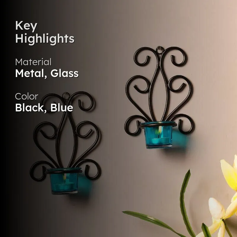 Antique Sconce Candle Holder (Blue) - Set Of Two media 2