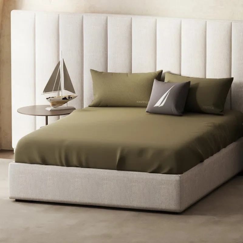 Nautica Cove Accent Solid Cotton Bedsheet (Mocha) - 300 TC media 1